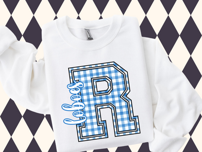 Game Day Gingham Letter with Mascot T-Shirt • Sweatshirt | Any Color • Any Team • Any Mascot