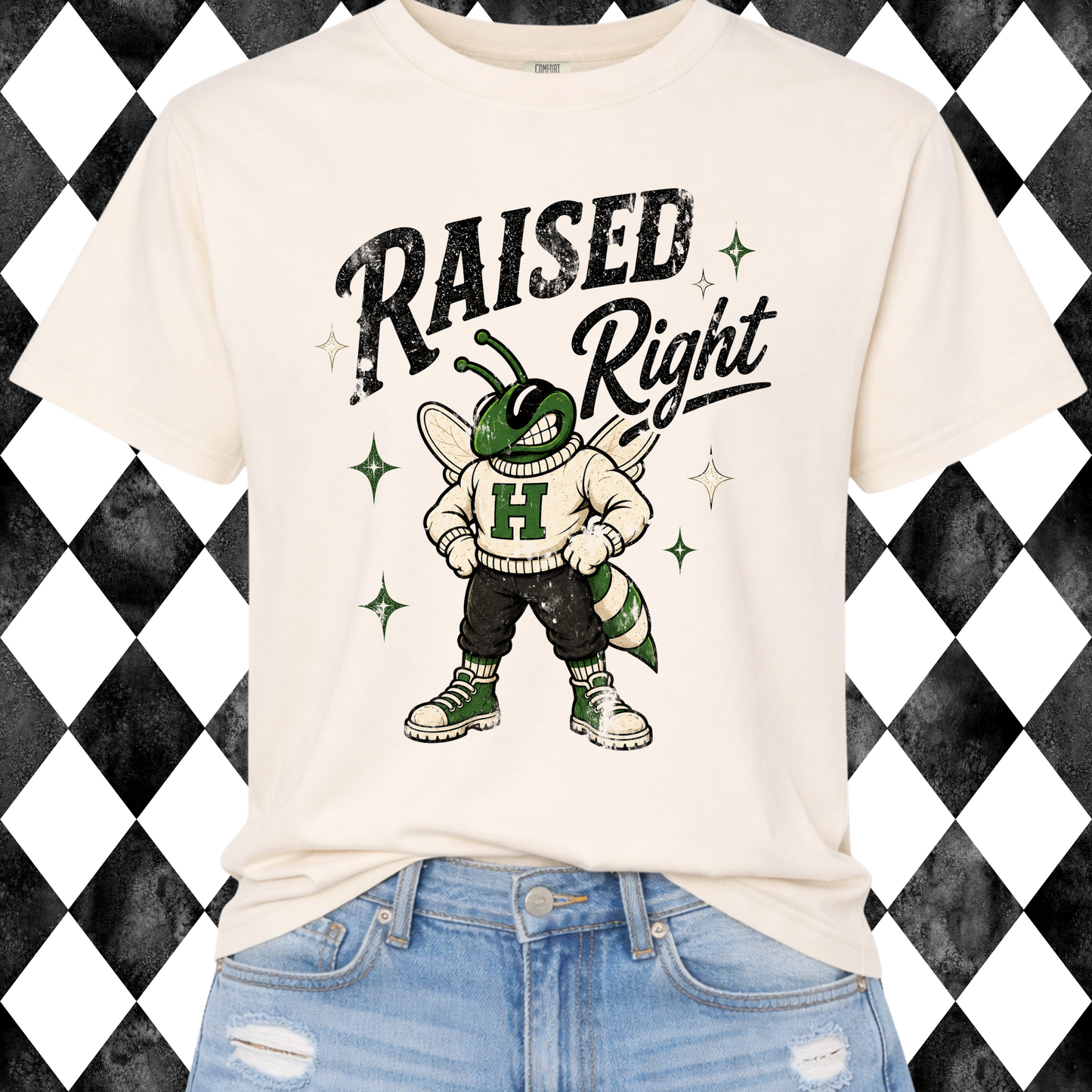 Retro Raised Right Custom Mascot Graphic Tee