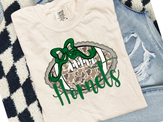 Prepster Camo Football Bow T-Shirt or Sweatshirt – Hornets