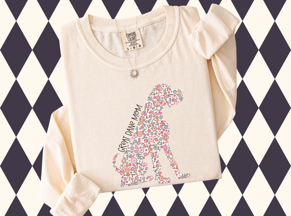 Floral Breed Silhouette "Dog Mom" (Over 100 breeds available) - T-Shirt, Sweatshirt |Custom Dog Breed Shirt | Pet Mom Wear | Dog Mama |