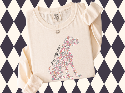 Floral Breed Silhouette "Dog Mom" (Over 100 breeds available) - T-Shirt, Sweatshirt |Custom Dog Breed Shirt | Pet Mom Wear | Dog Mama |