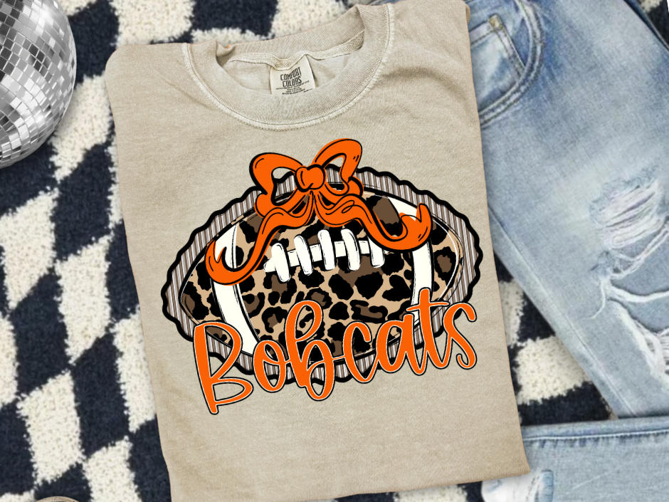 Prepster Leopard Football Bow T-Shirt • Sweatshirt | Any Mascot