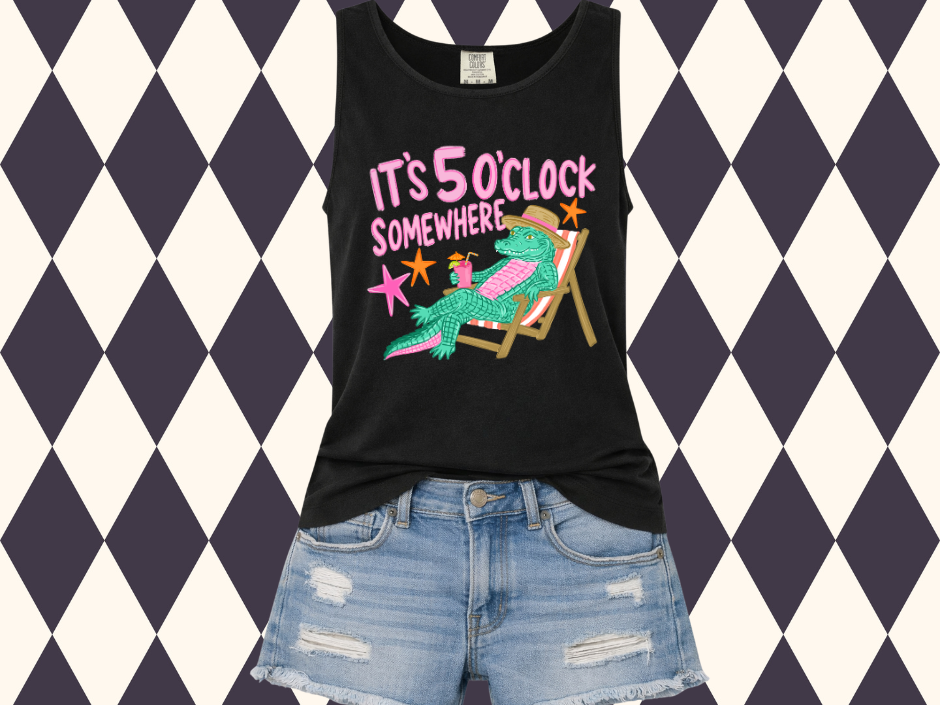It's 5 O’Clock Somewhere Lounging Gator T-shirt • Tank Top