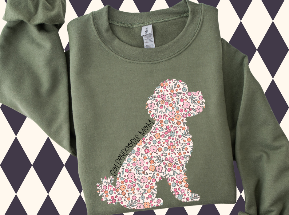 Floral Breed Silhouette "Dog Mom" (Over 100 breeds available) - T-Shirt, Sweatshirt |Custom Dog Breed Shirt | Pet Mom Wear | Dog Mama |