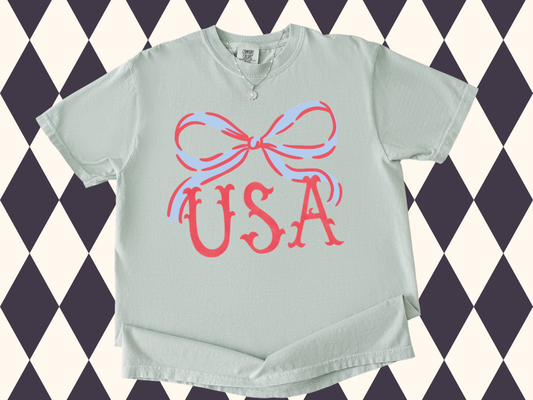 Preppy Liberty Ribbon USA T-Shirt | Patriotic Bow Shirt | Vintage Heritage