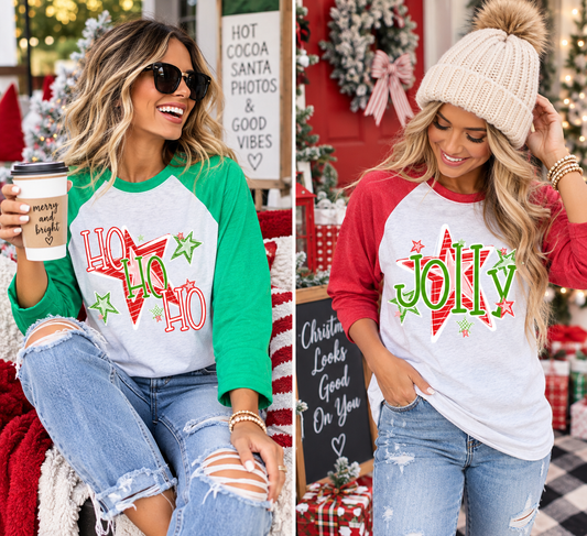 Ho Ho Ho & Jolly Stars Raglan T-Shirt