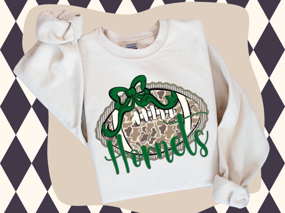 Prepster Camo Football Bow T-Shirt or Sweatshirt – Hornets