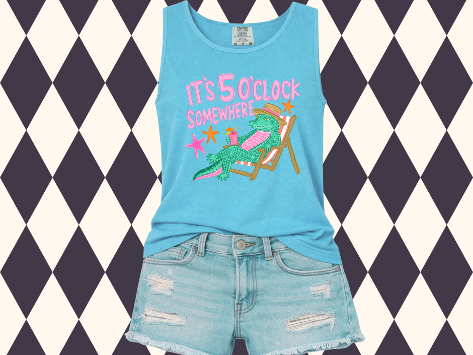 It's 5 O’Clock Somewhere Lounging Gator T-shirt • Tank Top