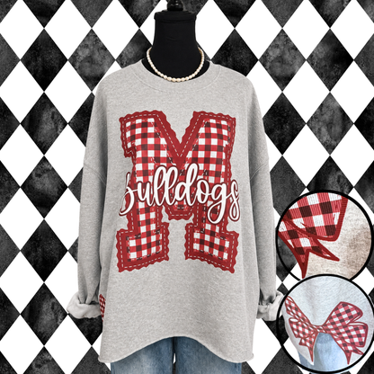 Gingham Letterman Side-Bow Sweatshirt