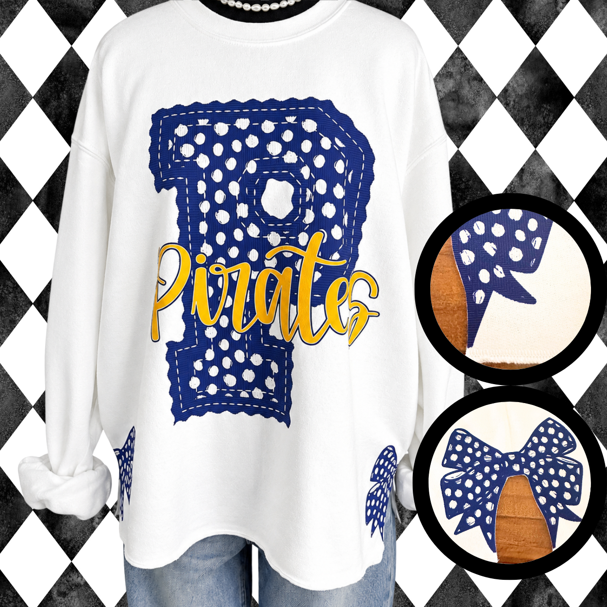 Polka Dot Letterman Side-Bow Sweatshirt