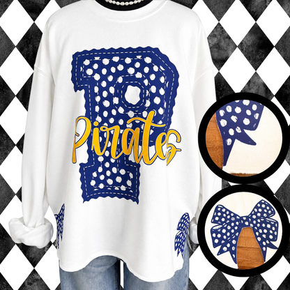 Polka Dot Letterman Side-Bow Sweatshirt