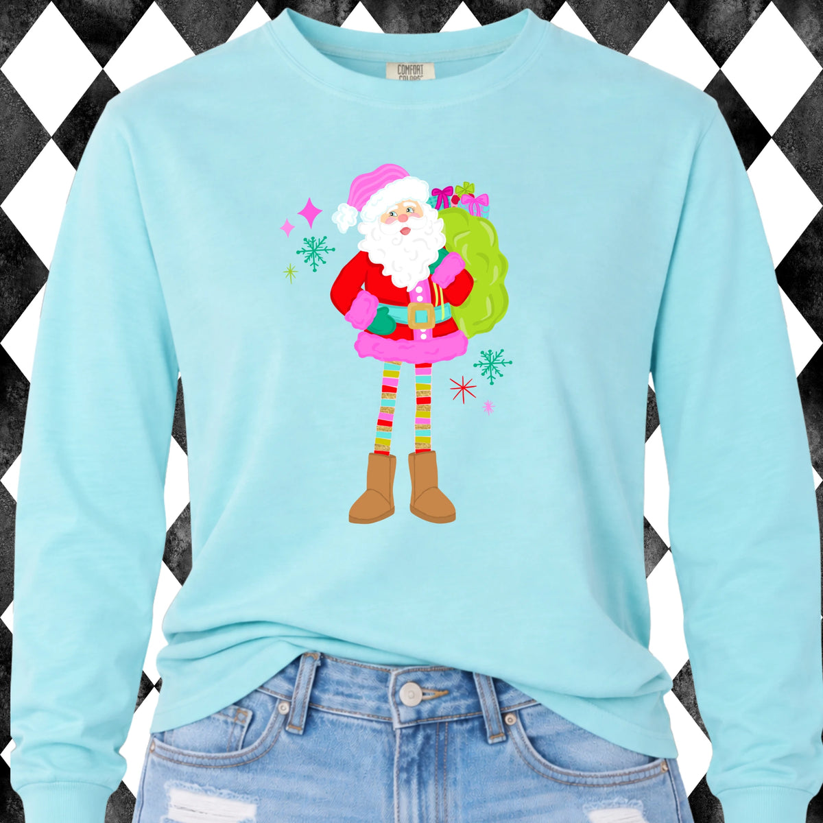 Long-Legged Santa long sleeve tee - Comfort Colors Chalky Mint
