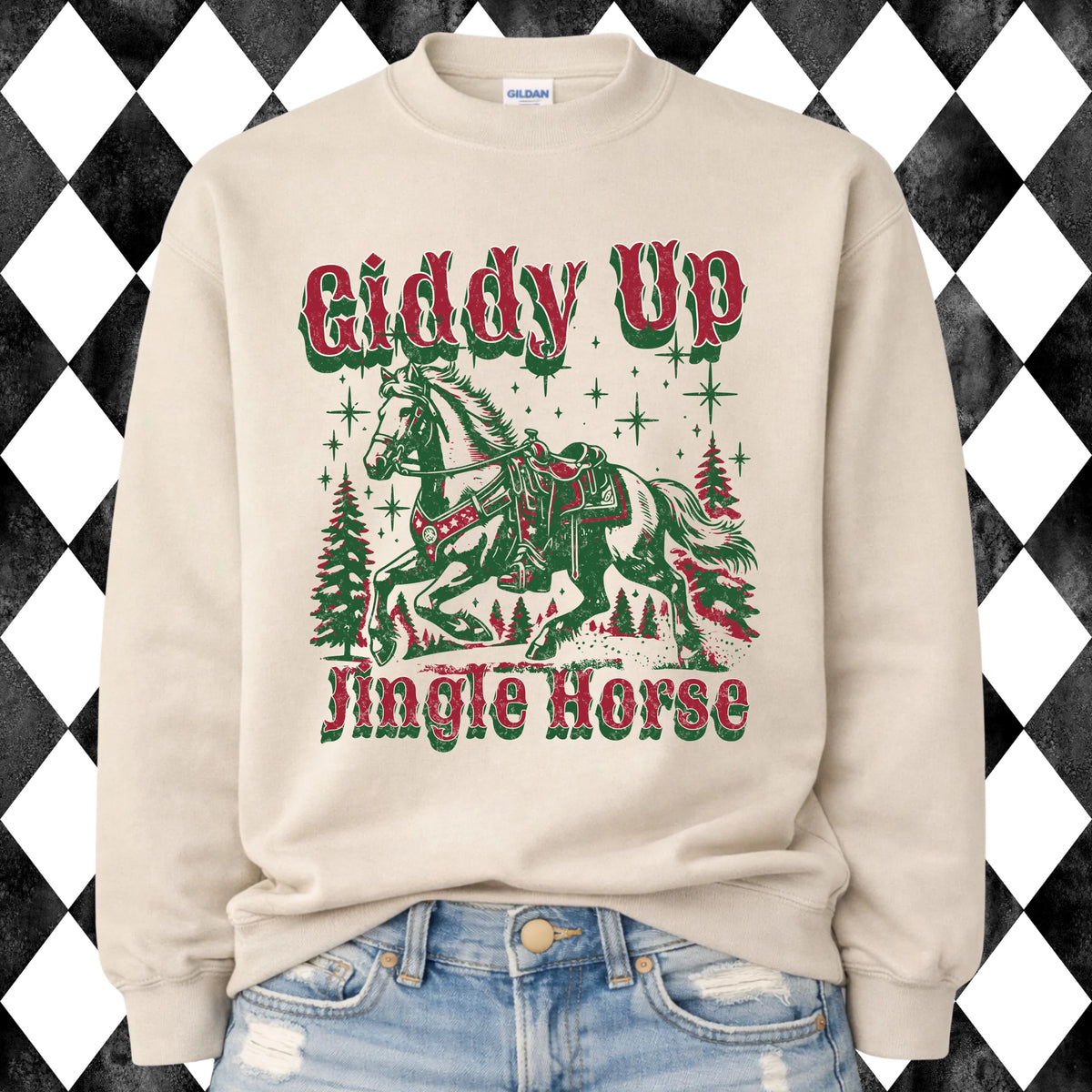 Giddy Up Jingle Horse sweatshirt - Sand