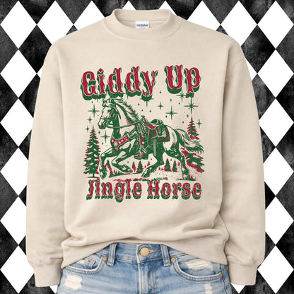 Giddy Up Jingle Horse sweatshirt - Sand