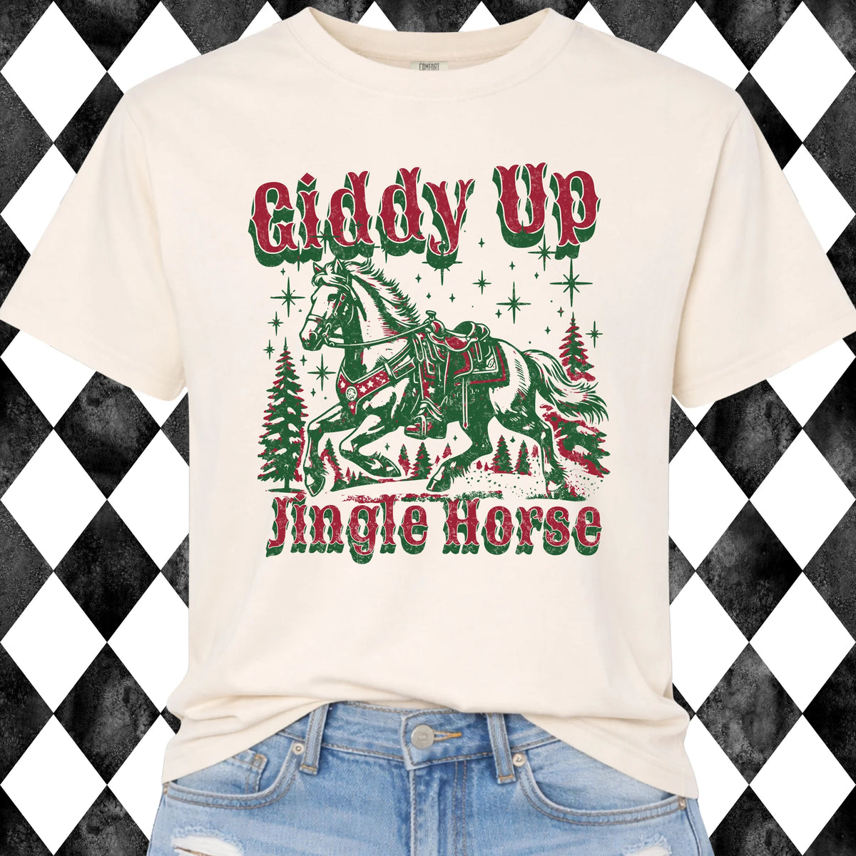 Giddy Up Jingle Horse t-shirt - Comfort Colors Ivory