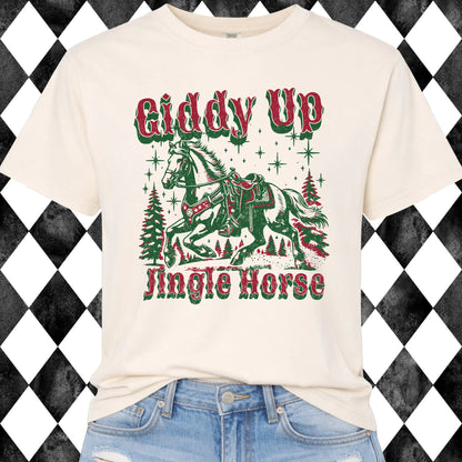 Giddy Up Jingle Horse t-shirt - Comfort Colors Ivory