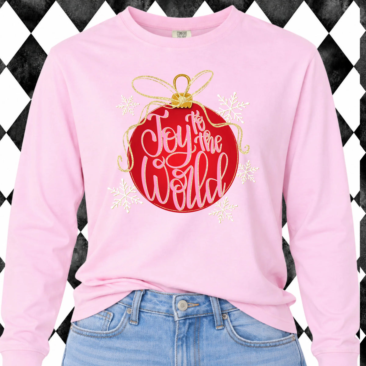 Joy to the World long sleeve tee - Comfort Colors Blossom