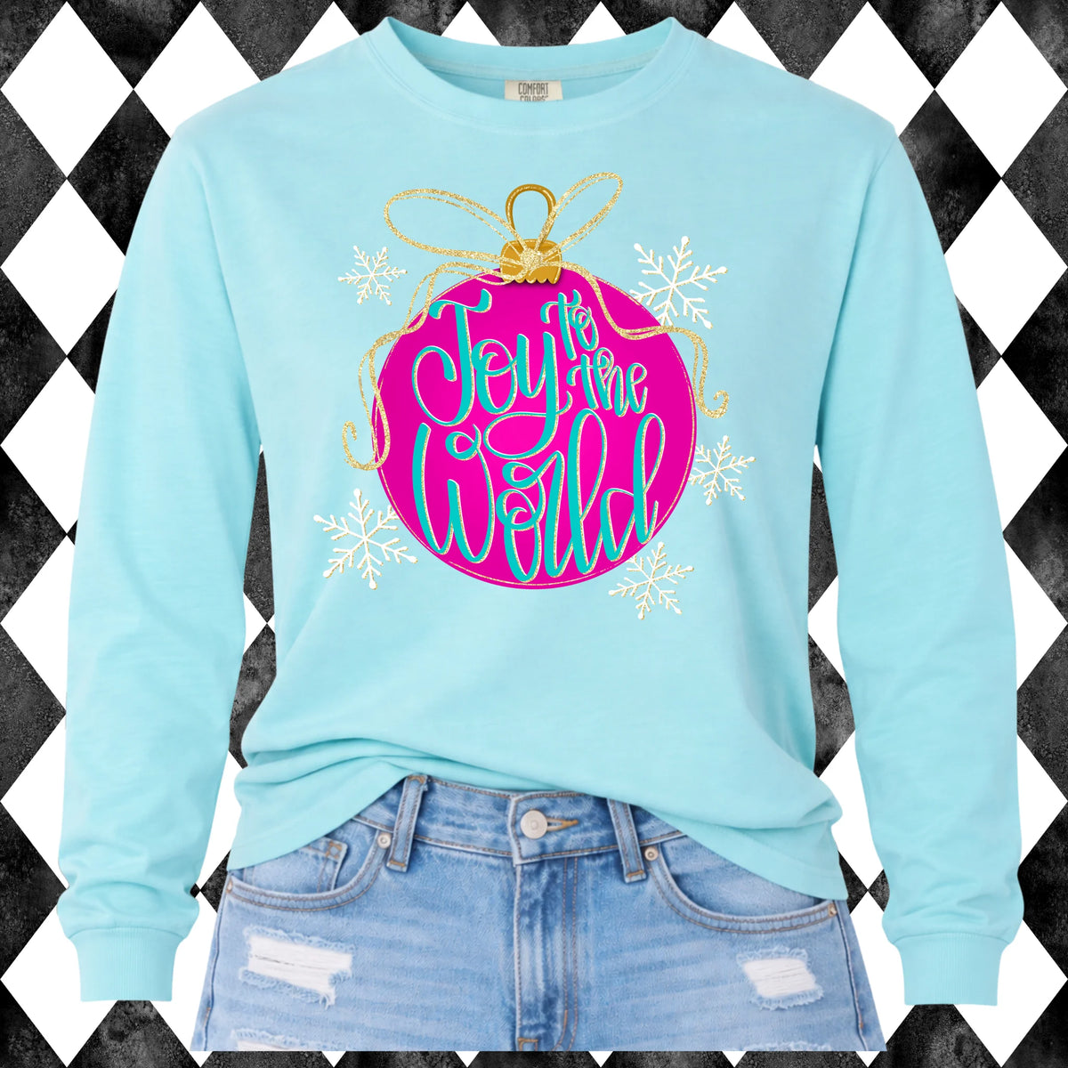 Joy to the World long sleeve tee - Comfort Colors Chalky Mint