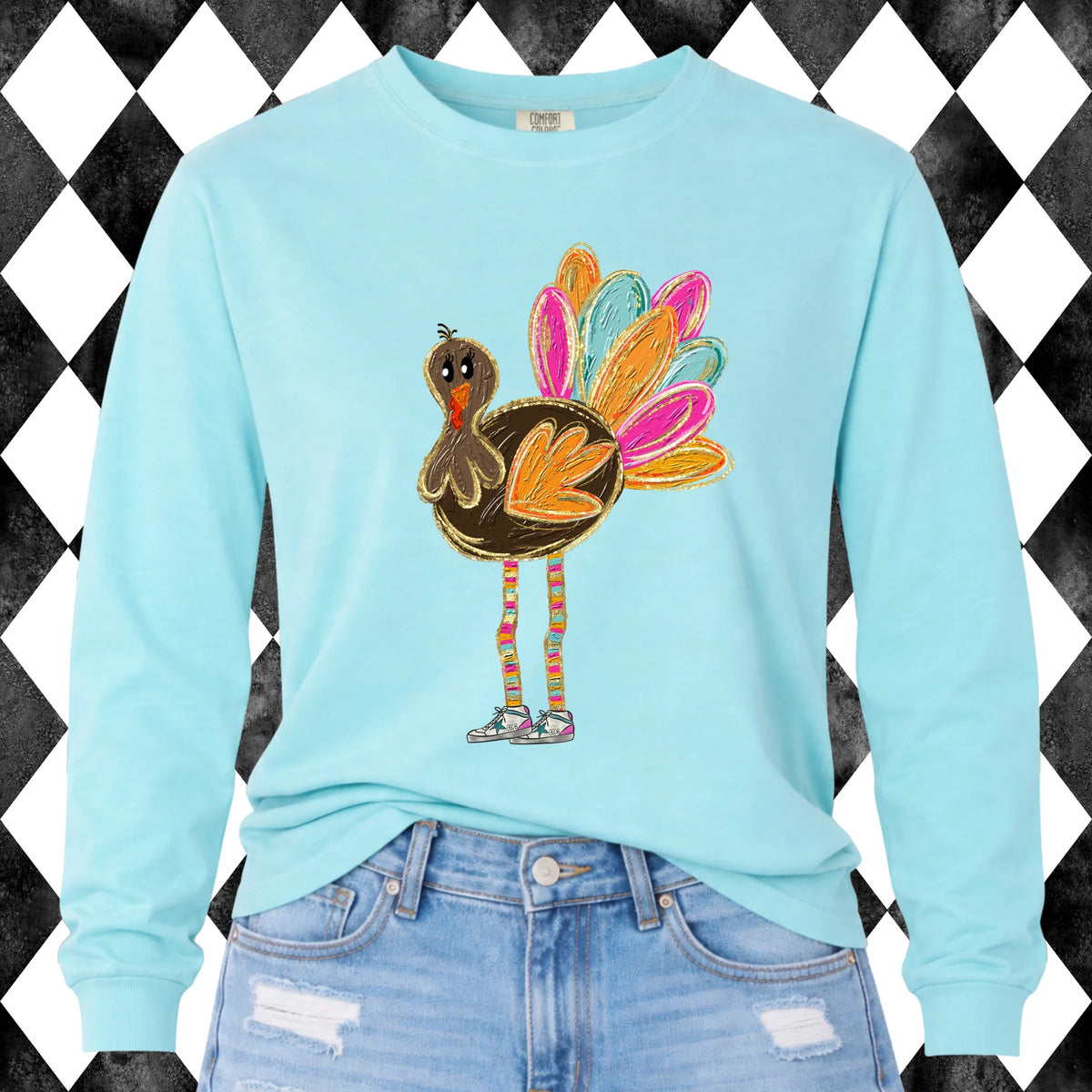 Sneaker Turkey long sleeve tee - Comfort Colors Chalky Mint