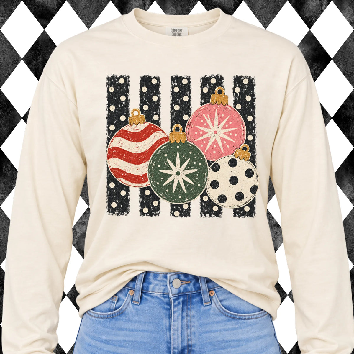 Vintage Ornaments long sleeve tee - Comfort Colors Ivory